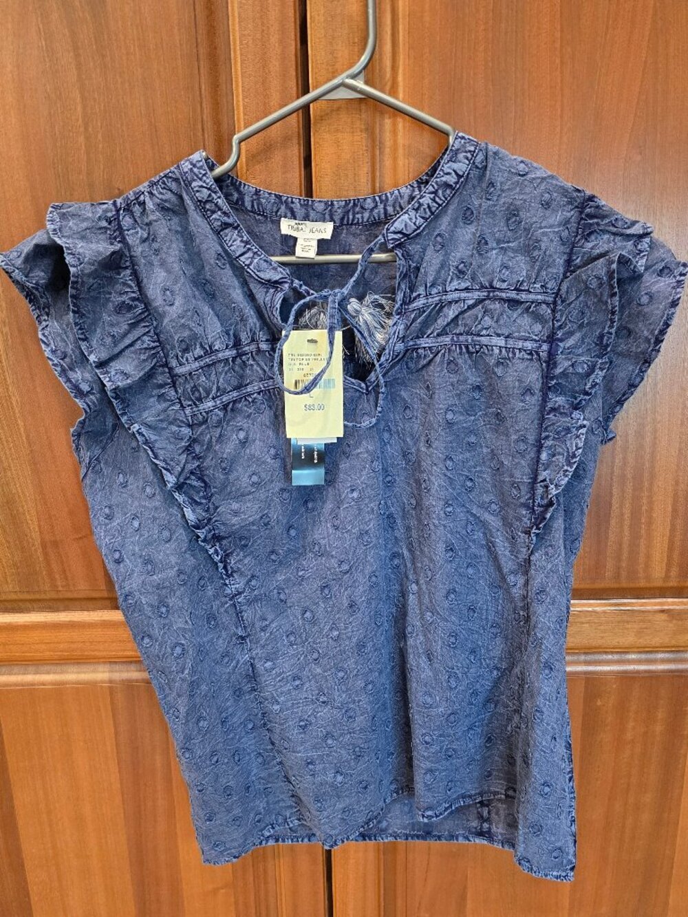 NWT boho blouse scuba blue 100% cotton